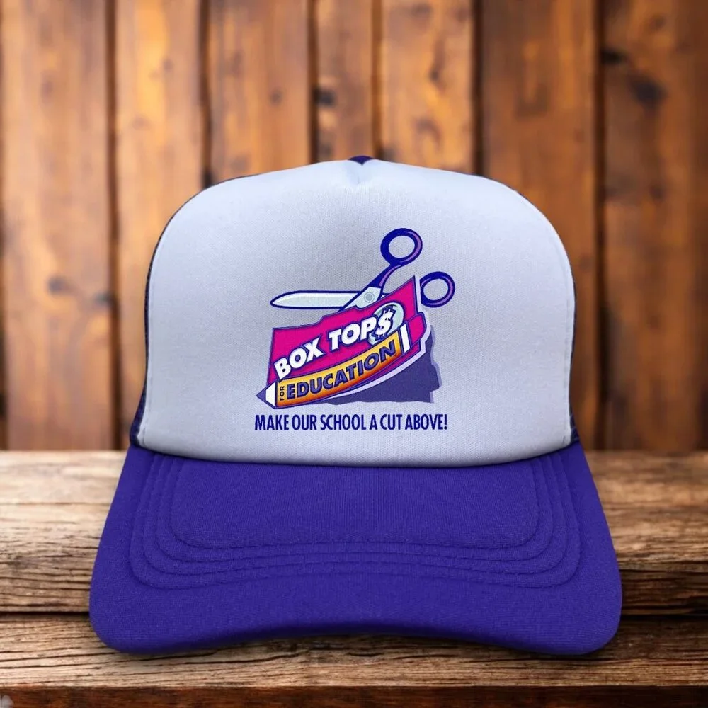 Scholastic Box Tops Education Cereal Mens Trucker Hat Purple 80s Baseball Cap
